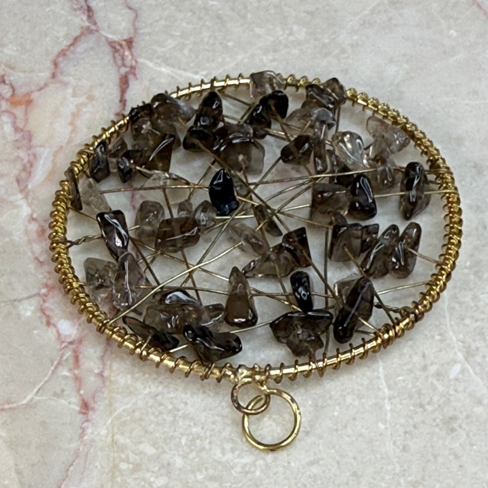 Gold and Brown Dream Catcher Wire-Wrapped Garnet Stones Pendant